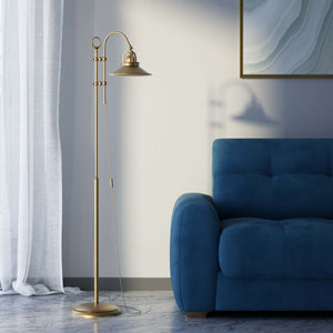 Industrial brass floor lamp with adjustable arm and swivel conical shade for targeted lighting by Ghidini 1849 - Finish: OBS Bronze Satin Brass