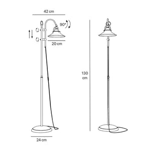 Industrial brass floor lamp with adjustable arm and swivel conical shade for targeted lighting by Ghidini 1849