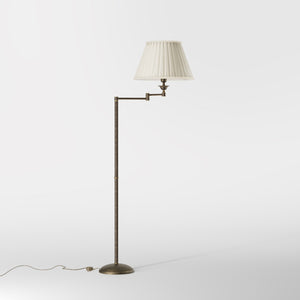Brass floor lamp with ivory fabric shade and adjustable arm, ideal for elegant interiors by Ghidini 1849 - Finish: OAS Antique Brass