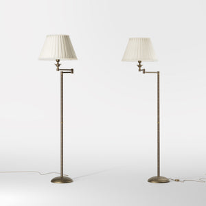 Brass floor lamp with ivory fabric shade and adjustable arm, ideal for elegant interiors by Ghidini 1849 - Finish: OAS Antique Brass