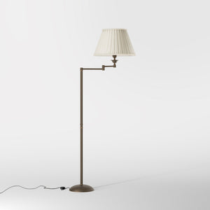 Brass floor lamp with ivory fabric shade and adjustable arm, ideal for elegant interiors by Ghidini 1849 - Finish: OBM Bronze Satin Matt Brass