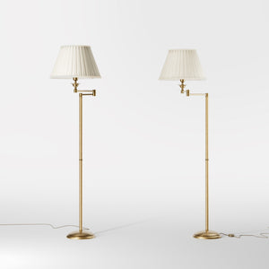 Brass floor lamp with ivory fabric shade and adjustable arm, ideal for elegant interiors by Ghidini 1849 - Finish: OBS Bronze Satin Brass