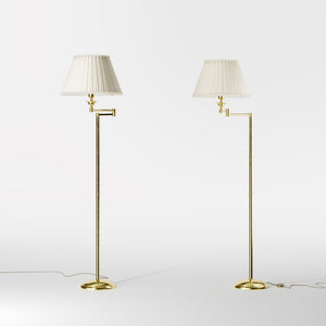 Brass floor lamp with ivory fabric shade and adjustable arm, ideal for elegant interiors by Ghidini 1849 - Finish: OLV Polished Brass