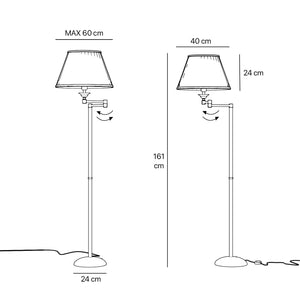 Brass floor lamp with ivory fabric shade and adjustable arm, ideal for elegant interiors by Ghidini 1849