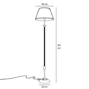 Classic floor lamp Simona collection with decorated brass stem and large pleated ivory white fabric lampshade on ornamental base by Ghidini 1849