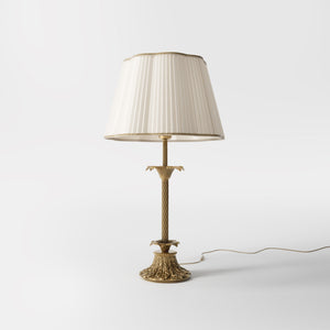 Classic brass table lamp with ivory white fabric shade Luigi XV by Ghidini 1849 - Finish: OBS Bronze Satin Brass