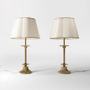 Classic brass table lamp with ivory white fabric shade Luigi XV by Ghidini 1849 - Finish: OBS Bronze Satin Brass