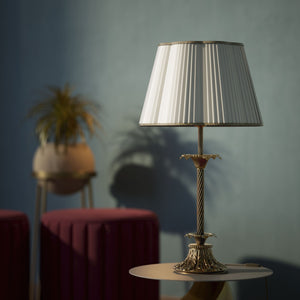 Classic brass table lamp with ivory white fabric shade Luigi XV by Ghidini 1849 - Finish: OBS Bronze Satin Brass