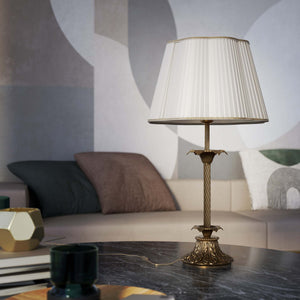 Classic brass table lamp with ivory white fabric shade Luigi XV by Ghidini 1849 - Finish: OBS Bronze Satin Brass