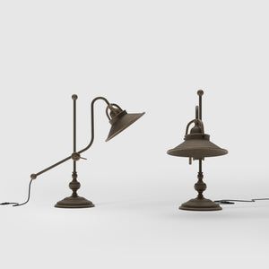 Classic brass table lamp with adjustable swing arm and decorative turned base, directional conical shade by Ghidini 1849 - Finish: OBM Bronze Satin Matt Brass