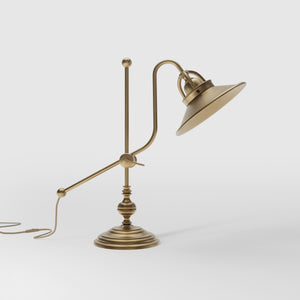 Classic brass table lamp with adjustable swing arm and decorative turned base, directional conical shade by Ghidini 1849 - Finish: OBS Bronze Satin Brass