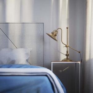 Classic brass table lamp with adjustable swing arm and decorative turned base, directional conical shade by Ghidini 1849 - Finish: OBS Bronze Satin Brass