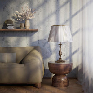 Classic brass table lamp with ivory pleated shade, shaped base and elegant decorations, Petalo collection Made in Italy by Ghidini 1849 - Finish: OAS Antique Brass