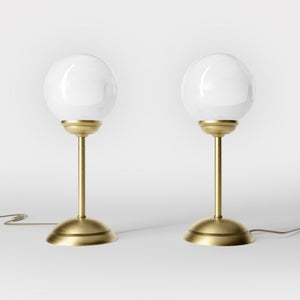 Art Deco table lamp with high stem circular base and glossy white glass globe classic Italian design - Finish: OBV Bronze Satin Light Brass