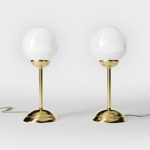 Art Deco table lamp with high stem circular base and glossy white glass globe classic Italian design - Finish: OLV Polished Brass