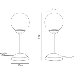 Art Deco table lamp with high stem circular base and glossy white glass globe classic Italian design