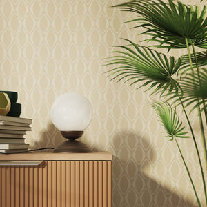 1930s style table lamp with glossy white glass globe and domed brass base Italian retro design - Finish: OBM Bronze Satin Matt Brass