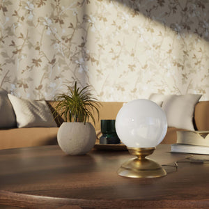 1930s style table lamp with glossy white glass globe and domed brass base Italian retro design - Finish: OBS Bronze Satin Brass