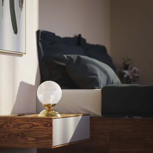 1930s style table lamp with glossy white glass globe and domed brass base Italian retro design - Finish: OLV Polished Brass