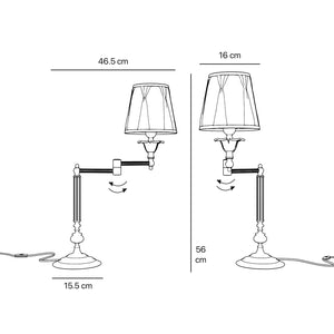 Classic brass table lamp with adjustable arm and ivory fabric shade, gold decorative trim, turned base London