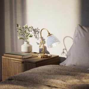 Art Nouveau brass table lamp with a spotted white glass shade and adjustable joint, ideal for elegant spaces by Ghidini 1849 - Finish: OBS Bronze Satin Brass