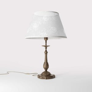 Baroque brass table lamp with decorated white shade ornamental base floral details classic style - Finish: OAS Antique Brass