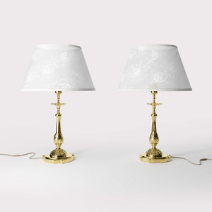 Baroque brass table lamp with decorated white shade ornamental base floral details classic style - Finish: OLV Polished Brass