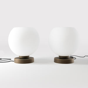 Brass table lamp with frosted glass globe, sophisticated lighting for interiors - Finish: OBM Bronze Satin Matt Brass