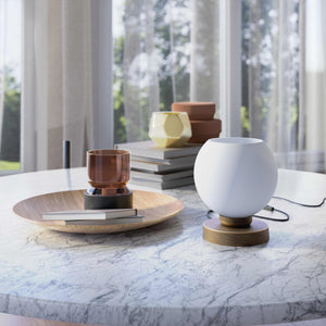 Brass table lamp with frosted glass globe, minimalist and elegant design, ideal for refined interiors - Finish: OBM Bronze Satin Matt Brass