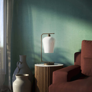 Table lamp with brass arm and white glass shade, elegant design for sophisticated interiors by Ghidini 1849 - Finish: OBM Bronze Satin Matt Brass