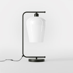 Table lamp with brass arm and white glass shade, elegant design for sophisticated interiors by Ghidini 1849 - Finish: ONO Matt Black