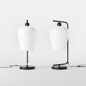 Table lamp with brass arm and white glass shade, elegant design for sophisticated interiors by Ghidini 1849 - Finish: ONO Matt Black