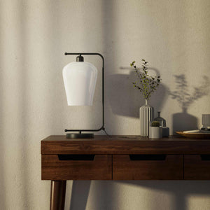 Table lamp with brass arm and white glass shade, elegant design for sophisticated interiors by Ghidini 1849 - Finish: ONO Matt Black