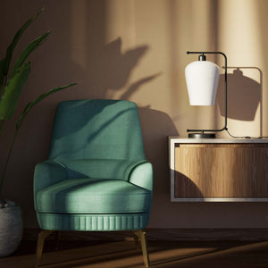 Table lamp with brass arm and white glass shade, elegant design for sophisticated interiors by Ghidini 1849 - Finish: ONO Matt Black