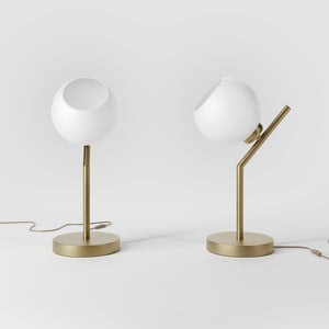 Brass table lamp with opal glass globe, inclined geometric design, ideal for modern and refined interiors by Ghidini 1849 - Finish: OBV Bronze Satin Light Brass