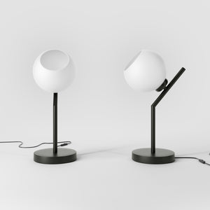 Brass table lamp with opal glass globe, inclined geometric design, ideal for modern and refined interiors by Ghidini 1849 - Finish: ONO Matt Black