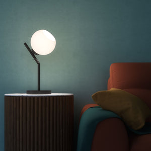 Brass table lamp with opal glass globe, inclined geometric design, ideal for modern and refined interiors by Ghidini 1849 - Finish: ONO Matt Black
