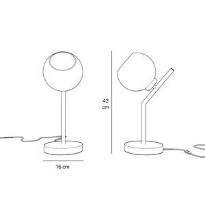 Brass table lamp with opal glass globe, inclined geometric design, ideal for modern and refined interiors by Ghidini 1849