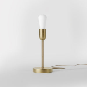 Modern brass table lamp with stem, minimalist and elegant design, ideal for desks, bedside tables, and consoles by Ghidini 1849 - Finish: OBV Bronze Satin Light Brass