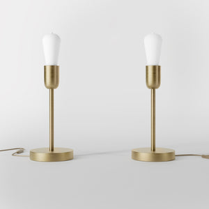 Modern brass table lamp with stem, minimalist and elegant design, ideal for desks, bedside tables, and consoles by Ghidini 1849 - Finish: OBV Bronze Satin Light Brass