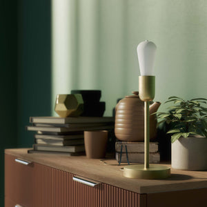 Modern brass table lamp with stem, minimalist and elegant design, ideal for desks, bedside tables, and consoles by Ghidini 1849 - Finish: OBV Bronze Satin Light Brass