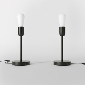 Modern brass table lamp with stem, minimalist and elegant design, ideal for desks, bedside tables, and consoles by Ghidini 1849 - Finish: ONO Matt Black