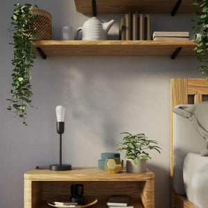 Modern brass table lamp with stem, minimalist and elegant design, ideal for desks, bedside tables, and consoles by Ghidini 1849 - Finish: ONO Matt Black