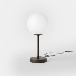Mid-Century table lamp with frosted glass globe and brass structure Made in Italy vintage style desig by Ghidini 1849 - Finish: OBM Bronze Satin Matt Brass