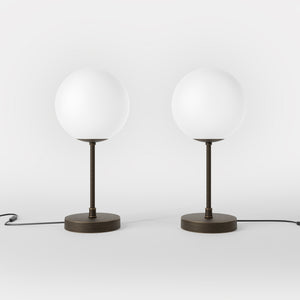 Mid-Century table lamp with frosted glass globe and brass structure Made in Italy vintage style desig by Ghidini 1849 - Finish: OBM Bronze Satin Matt Brass