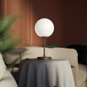 Mid-Century table lamp with frosted glass globe and brass structure Made in Italy vintage style desig by Ghidini 1849 - Finish: OBM Bronze Satin Matt Brass