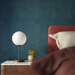 Mid-Century table lamp with frosted glass globe and brass structure Made in Italy vintage style desig by Ghidini 1849 - Finish: OBM Bronze Satin Matt Brass