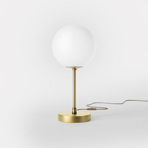 Mid-Century table lamp with frosted glass globe and brass structure Made in Italy vintage style desig by Ghidini 1849 - Finish: OBV Bronze Satin Light Brass