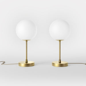 Mid-Century table lamp with frosted glass globe and brass structure Made in Italy vintage style desig by Ghidini 1849 - Finish: OBV Bronze Satin Light Brass