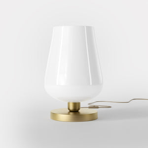 Brass table lamp with white glass shade, refined design for sophisticated interiors by Ghidini 1849 - Finish: OBV Bronze Satin Light Brass